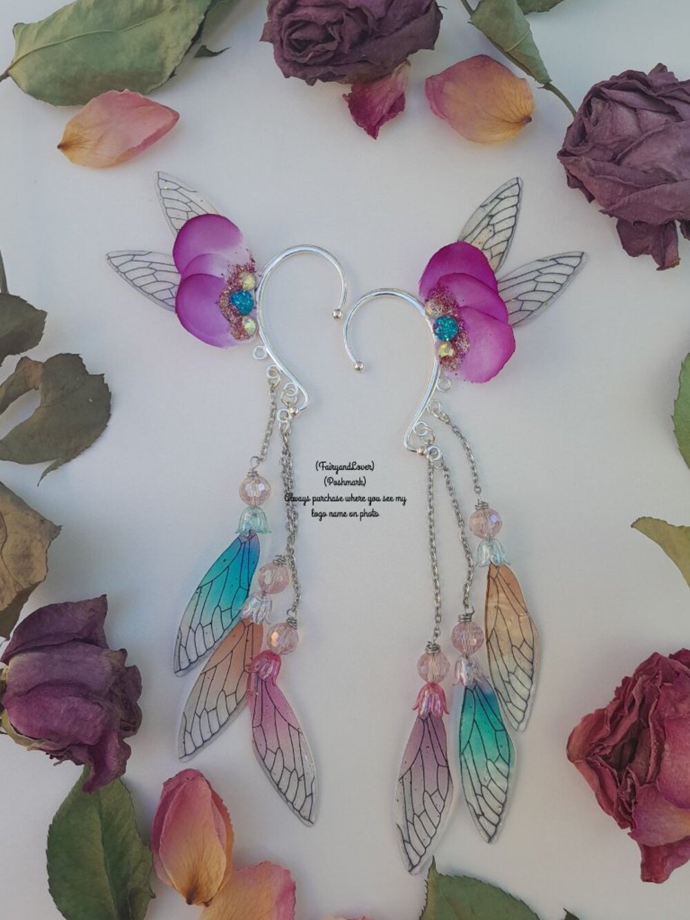 Fairy wing wrap ear cuff earrings, no piercing,fairycore festive gift